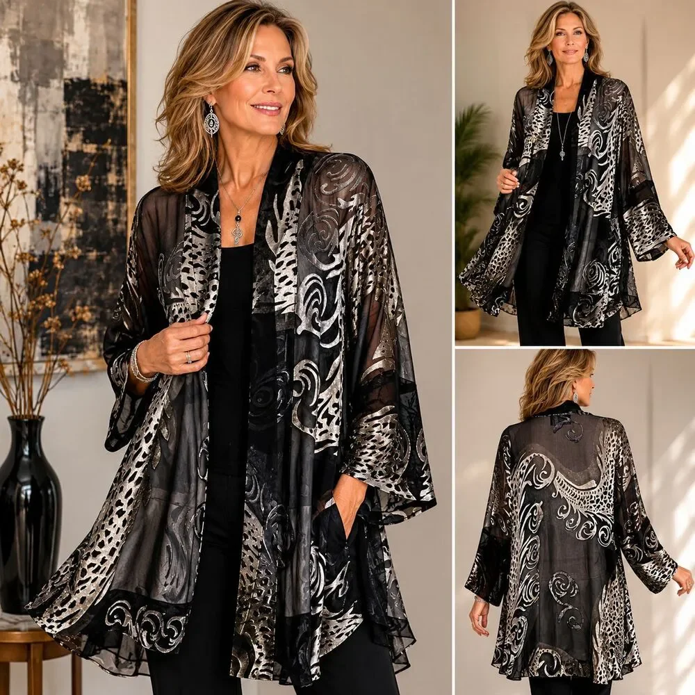 Augustina Carmel By The Sea Velvet Burnout Kimono Jacket Artwear Duster Open